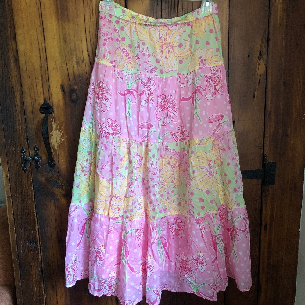 LILLY PULITZER  Floral Pastel Long Maxi skirt Size L (Large)